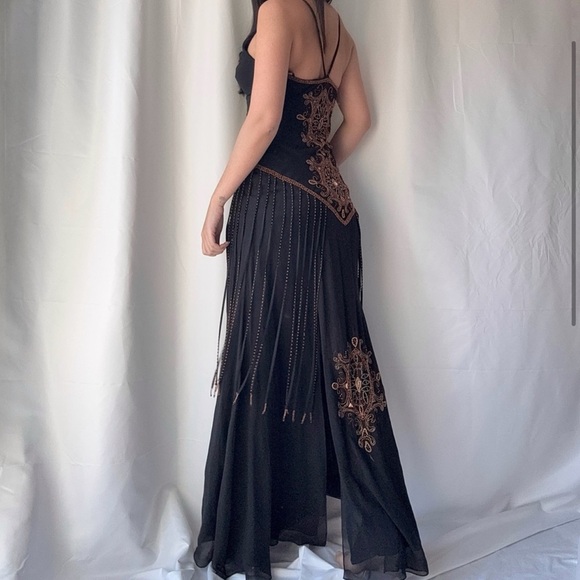 EUC Cache Silk Beaded Maxi Dress | Size 4 | Black Bronze Boho - Picture 4 of 14